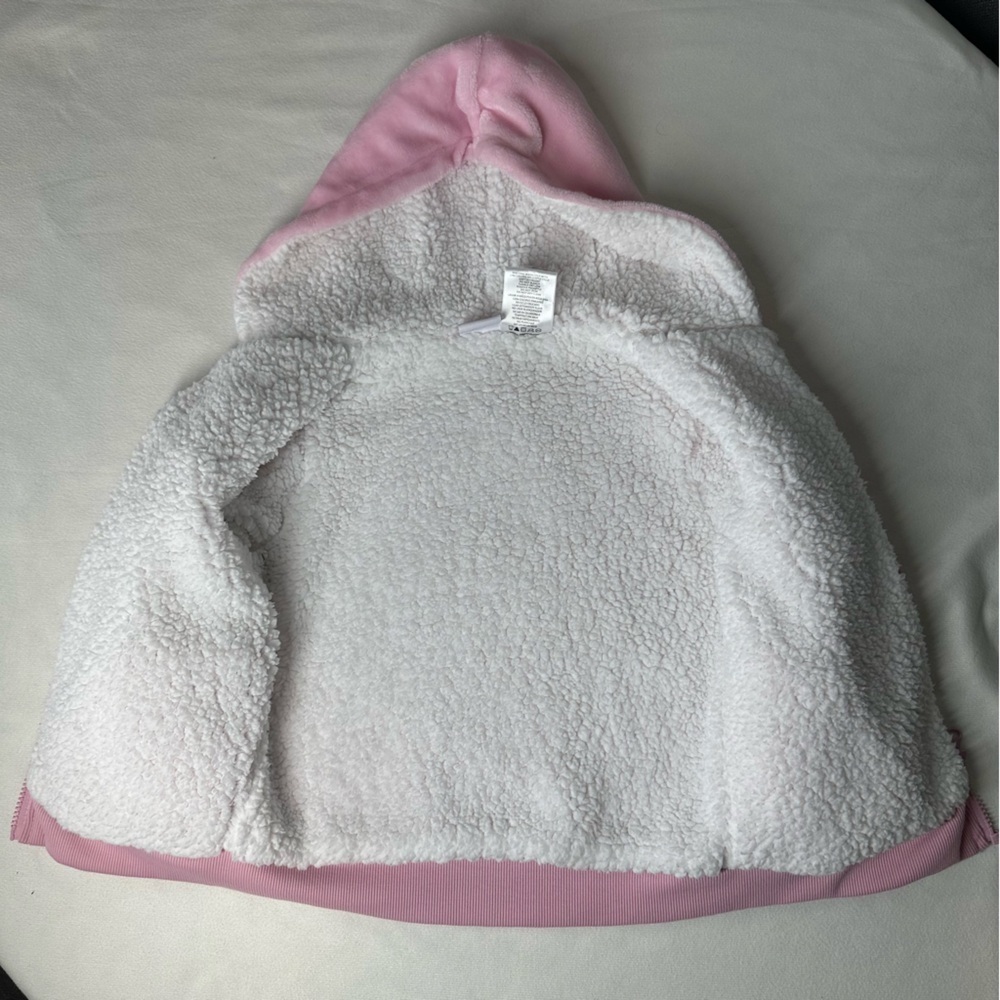 Disney Princess Pink Sherpa Zip Hoodie Girls Size 6 Cozy Glitter Jacket - Picture 4 of 9